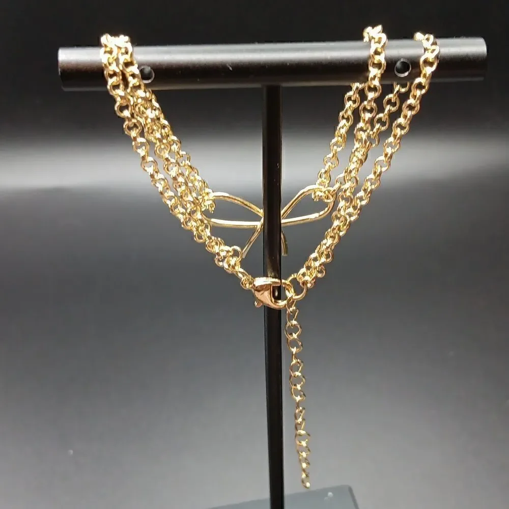 New Double Strand Bow‎ Tie Charm Bracelet Goldtone Women's
